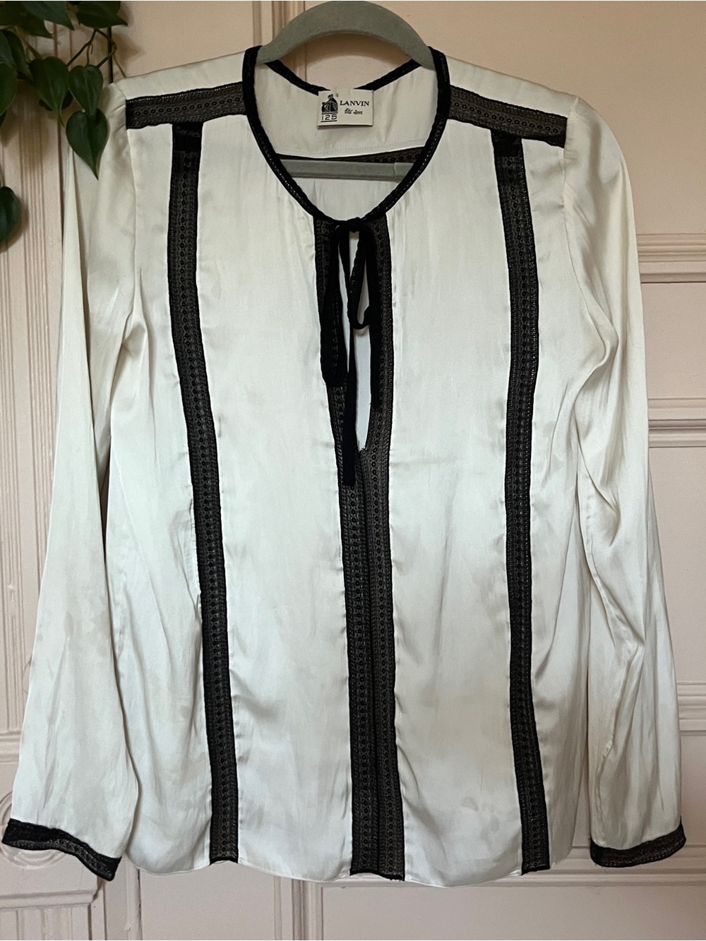 Lanvin Silk Top with Black Lace Trim and tie small